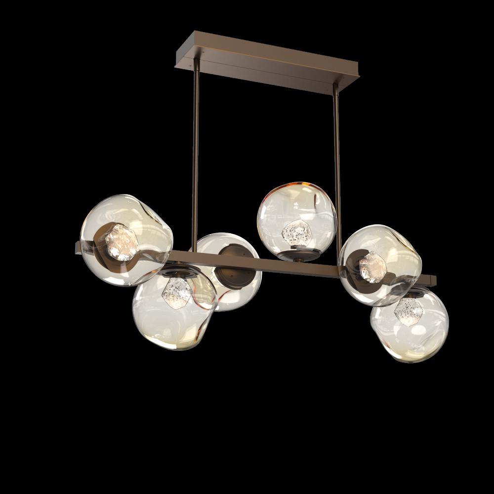 Luna 6pc Twisted Branch-Flat Bronze-Zircon Inner - Amber Outer-Threaded Rod Suspension-LED 2700K