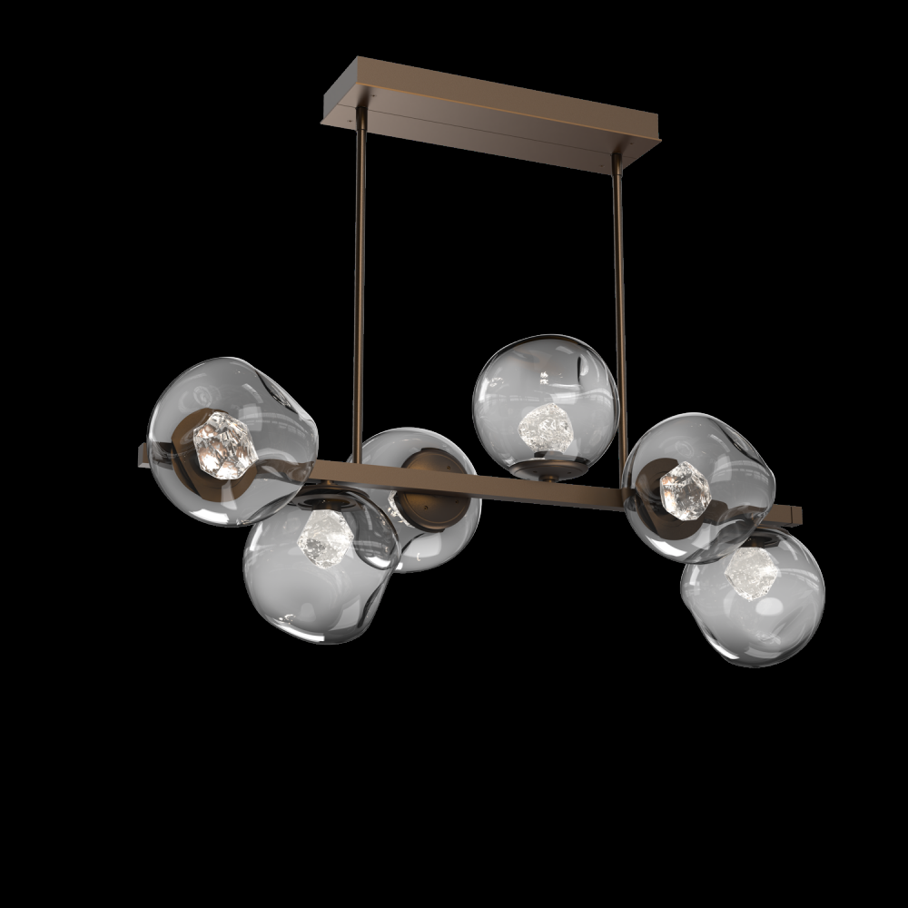 Luna 6pc Twisted Branch-Flat Bronze-Zircon Inner - Smoke Outer-Threaded Rod Suspension-LED 3000K