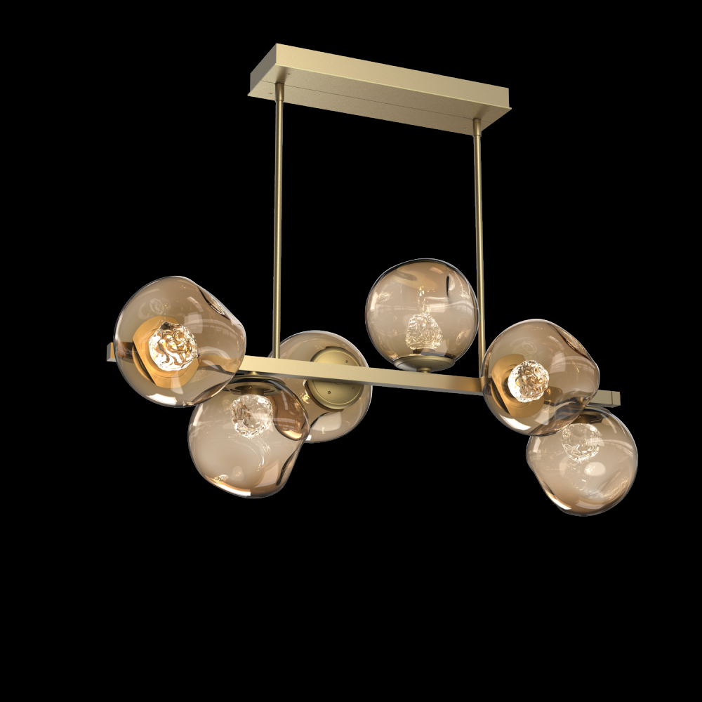 Luna 6pc Twisted Branch-Gilded Brass-Floret Inner - Bronze Outer-Threaded Rod Suspension-LED 3000K