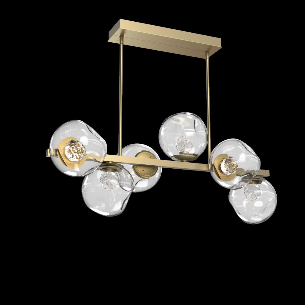 Luna 6pc Twisted Branch-Gilded Brass-Floret Inner - Clear Outer-Threaded Rod Suspension-LED 2700K