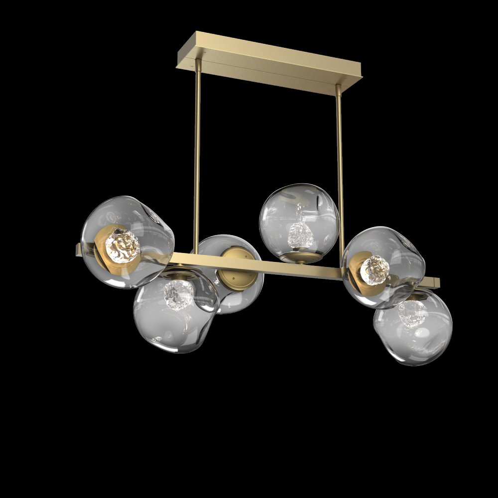 Luna 6pc Twisted Branch-Gilded Brass-Floret Inner - Smoke Outer-Threaded Rod Suspension-LED 3000K