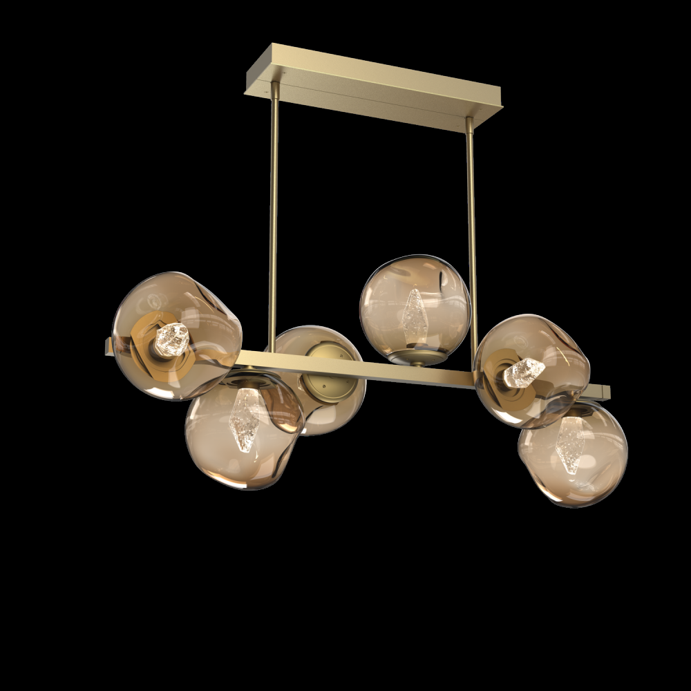 Luna 6pc Twisted Branch-Gilded Brass-Geo Inner - Bronze Outer-Threaded Rod Suspension-LED 2700K