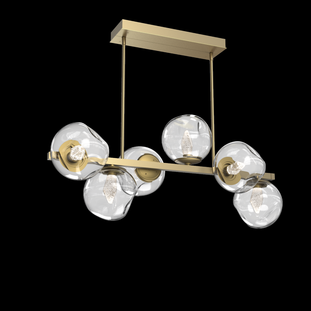 Luna 6pc Twisted Branch-Gilded Brass-Geo Inner - Clear Outer-Threaded Rod Suspension-LED 3000K