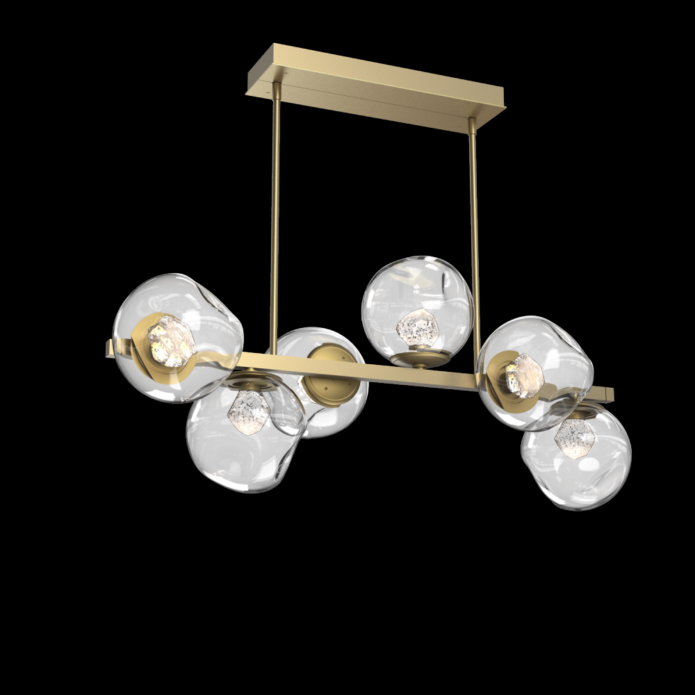 Luna 6pc Twisted Branch-Gilded Brass-Zircon Inner - Clear Outer-Threaded Rod Suspension-LED 2700K