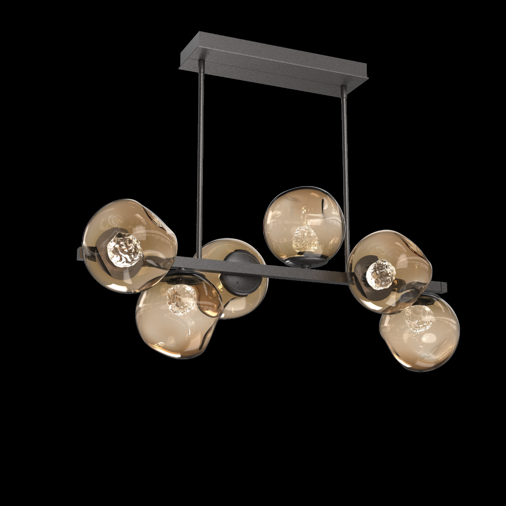 Luna 6pc Twisted Branch-Graphite-Floret Inner - Bronze Outer-Threaded Rod Suspension-LED 3000K