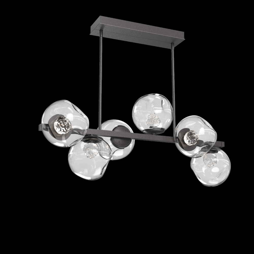 Luna 6pc Twisted Branch-Graphite-Floret Inner - Clear Outer-Threaded Rod Suspension-LED 2700K