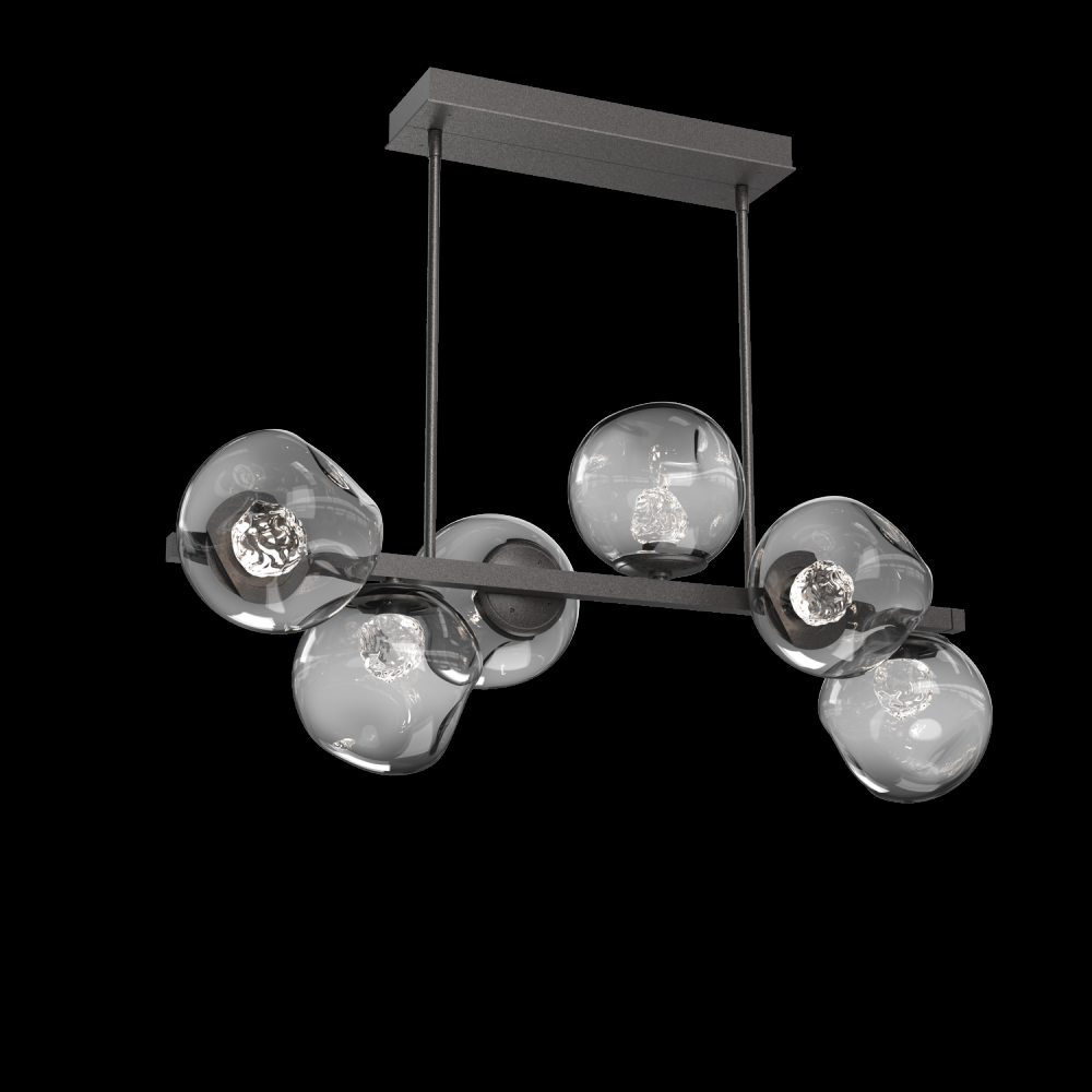 Luna 6pc Twisted Branch-Graphite-Floret Inner - Smoke Outer-Threaded Rod Suspension-LED 3000K