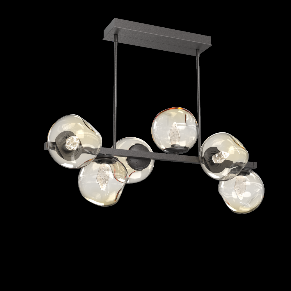 Luna 6pc Twisted Branch-Graphite-Geo Inner - Amber Outer-Threaded Rod Suspension-LED 3000K