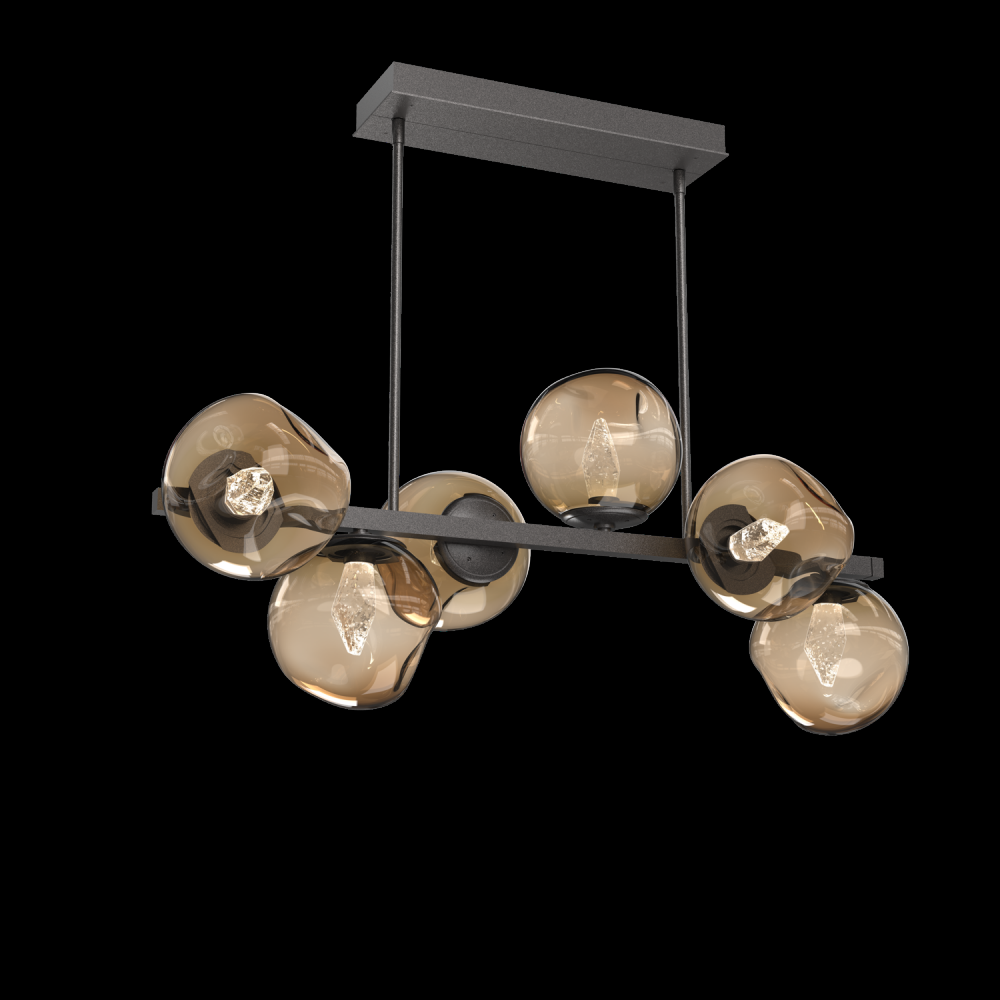 Luna 6pc Twisted Branch-Graphite-Geo Inner - Bronze Outer-Threaded Rod Suspension-LED 2700K