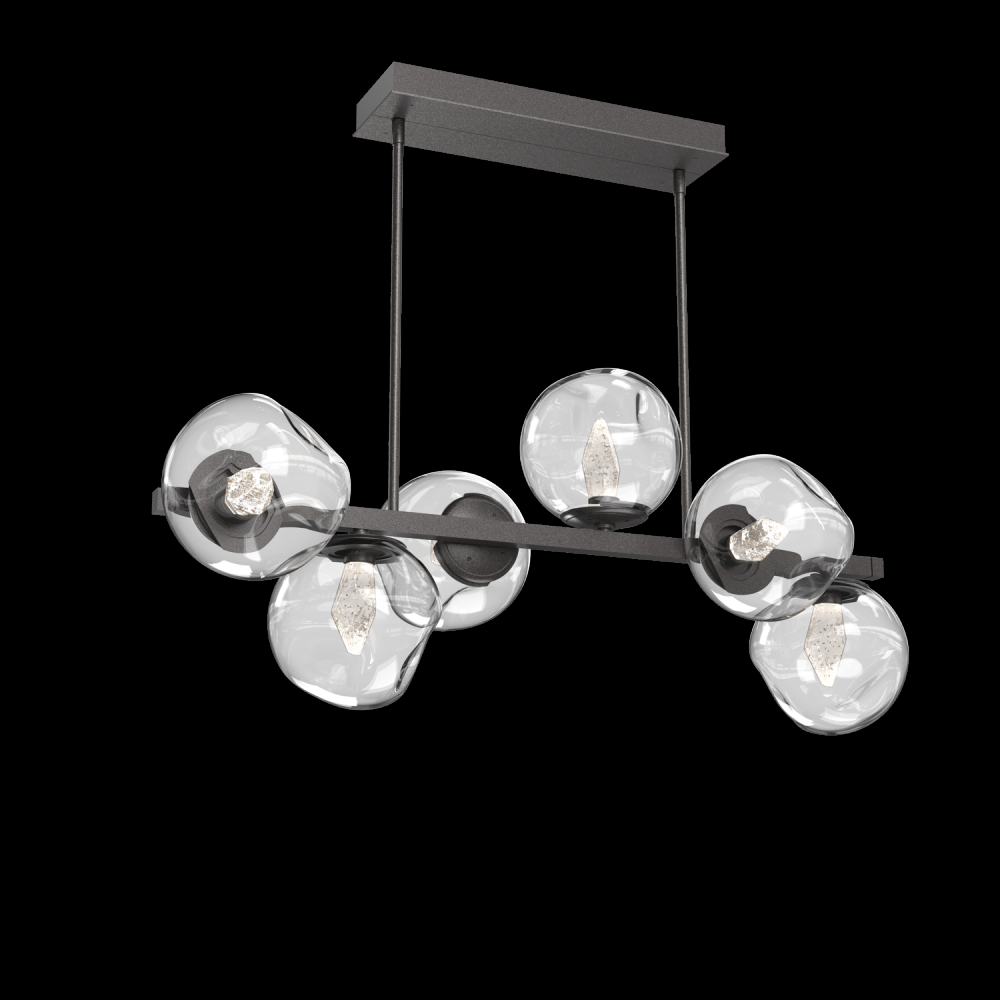 Luna 6pc Twisted Branch-Graphite-Geo Inner - Clear Outer-Threaded Rod Suspension-LED 3000K