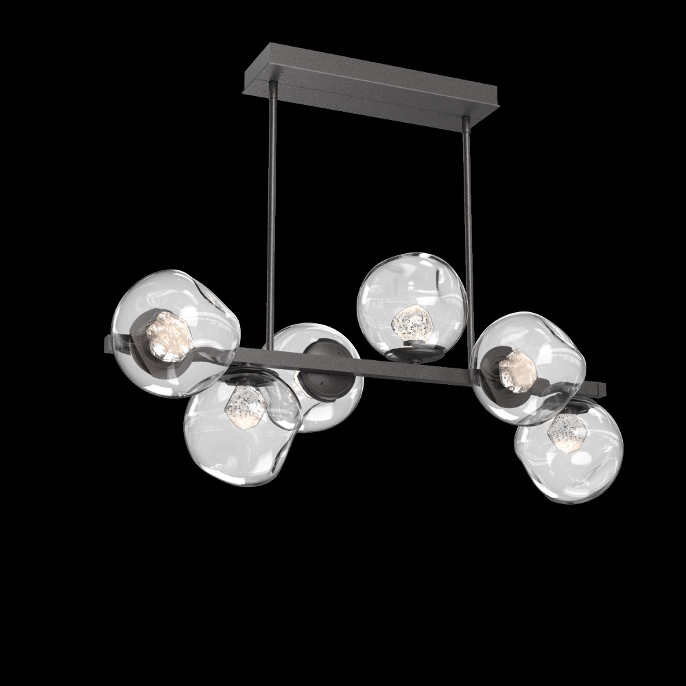 Luna 6pc Twisted Branch-Graphite-Zircon Inner - Clear Outer-Threaded Rod Suspension-LED 2700K