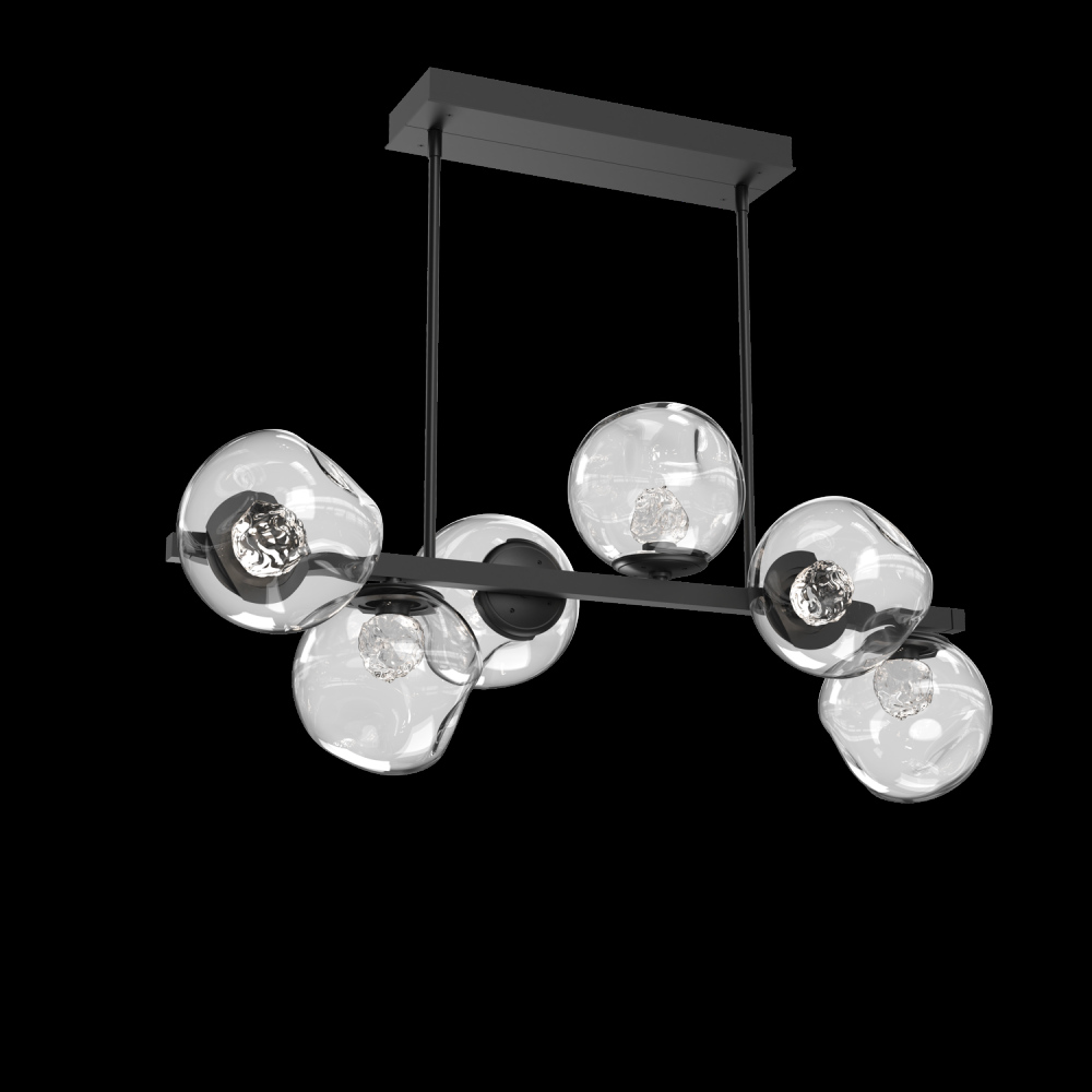 Luna 6pc Twisted Branch-Matte Black-Floret Inner - Clear Outer-Threaded Rod Suspension-LED 2700K