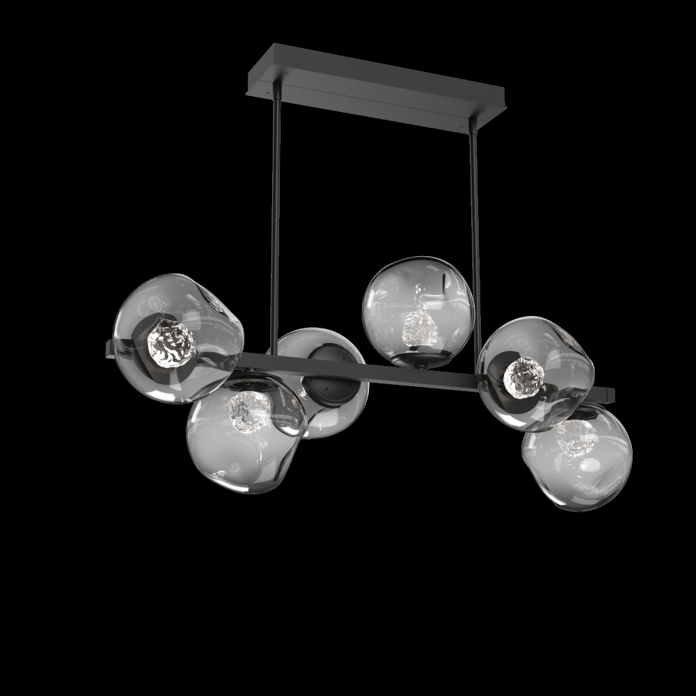 Luna 6pc Twisted Branch-Matte Black-Floret Inner - Smoke Outer-Threaded Rod Suspension-LED 3000K