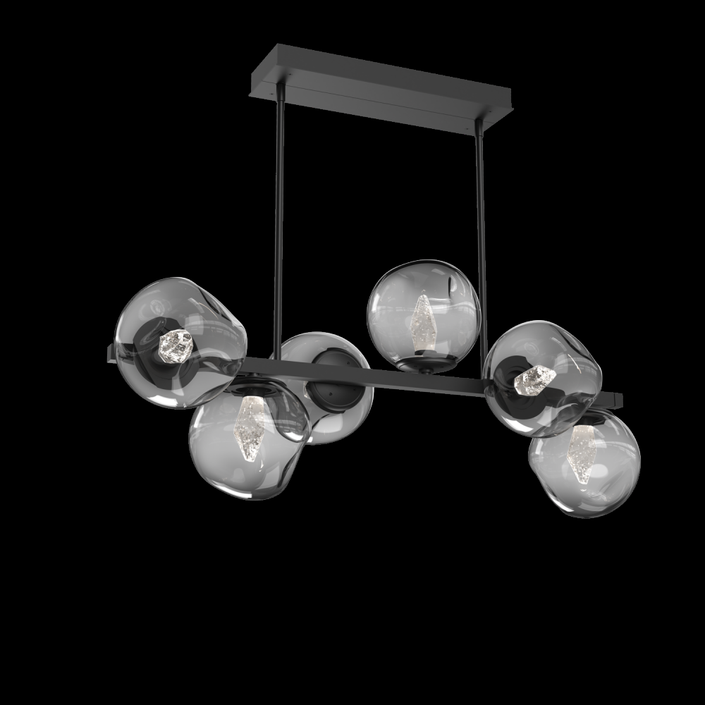 Luna 6pc Twisted Branch-Matte Black-Geo Inner - Smoke Outer-Threaded Rod Suspension-LED 2700K