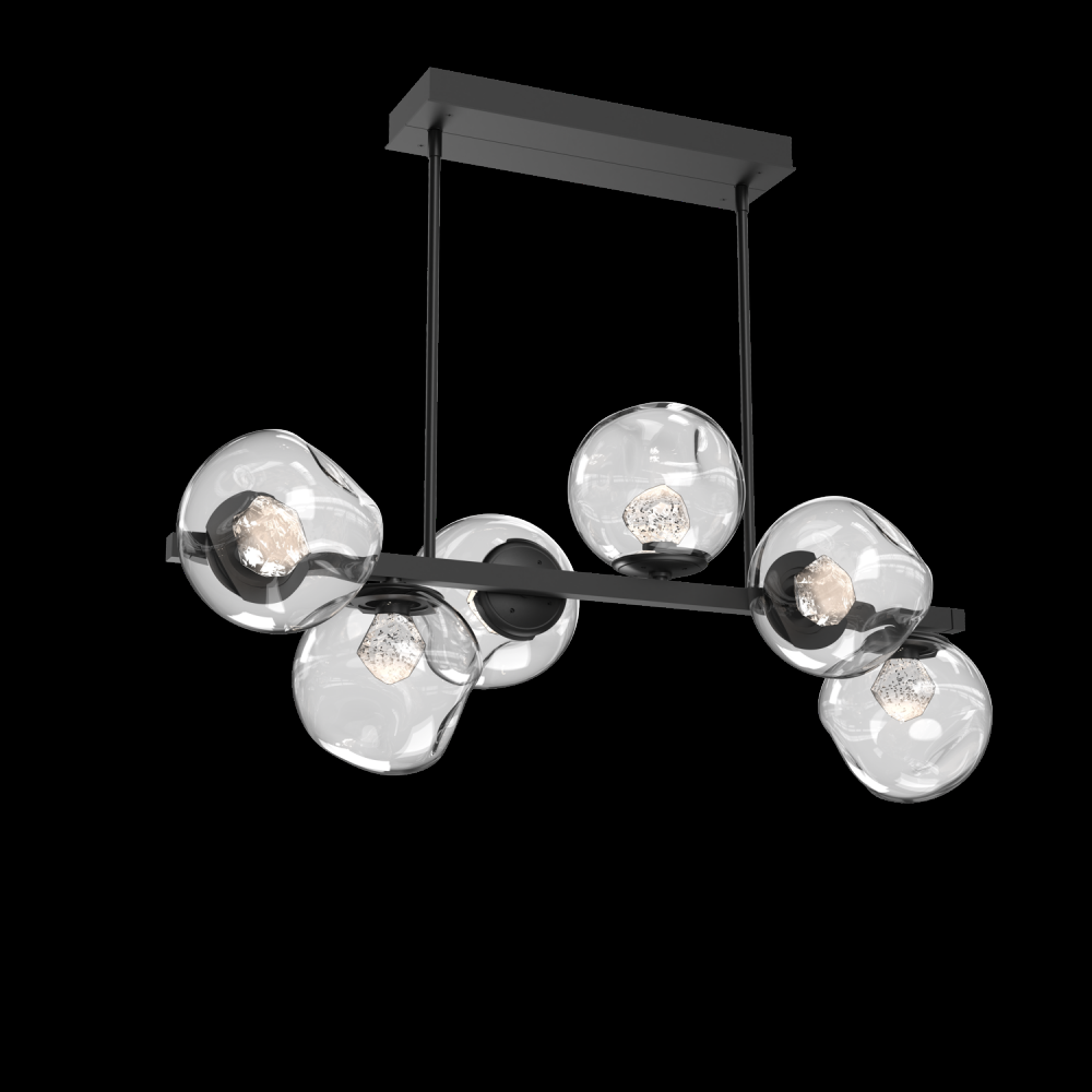 Luna 6pc Twisted Branch-Matte Black-Zircon Inner - Clear Outer-Threaded Rod Suspension-LED 2700K