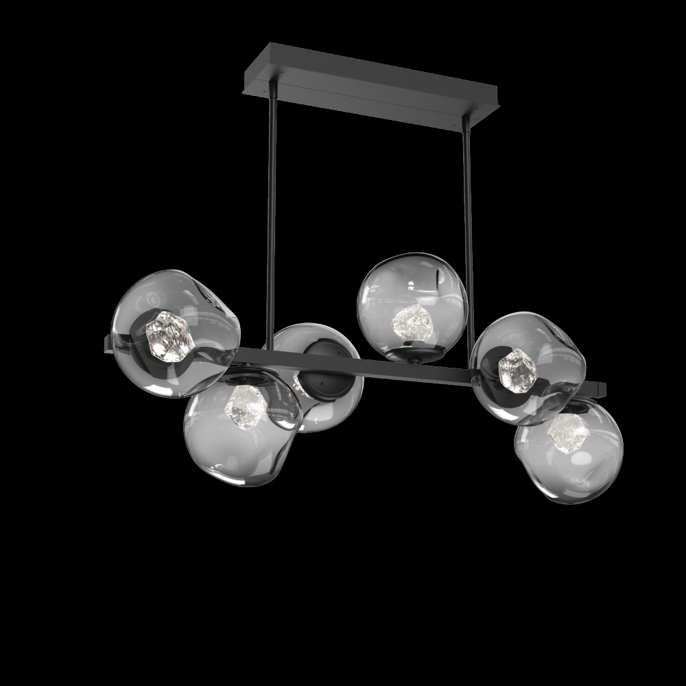 Luna 6pc Twisted Branch-Matte Black-Zircon Inner - Smoke Outer-Threaded Rod Suspension-LED 3000K