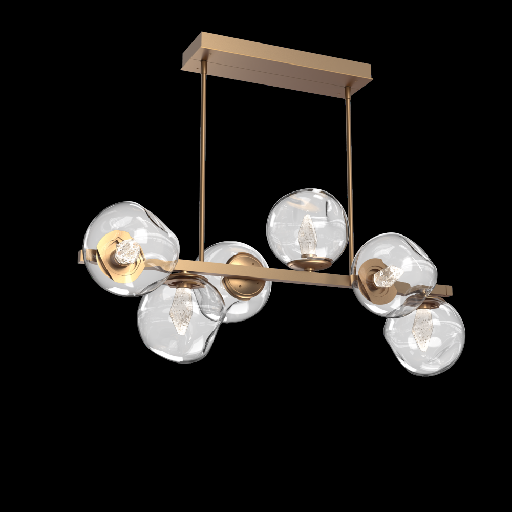 Luna 6pc Twisted Branch-Novel Brass-Geo Inner - Clear Outer-Threaded Rod Suspension-LED 3000K