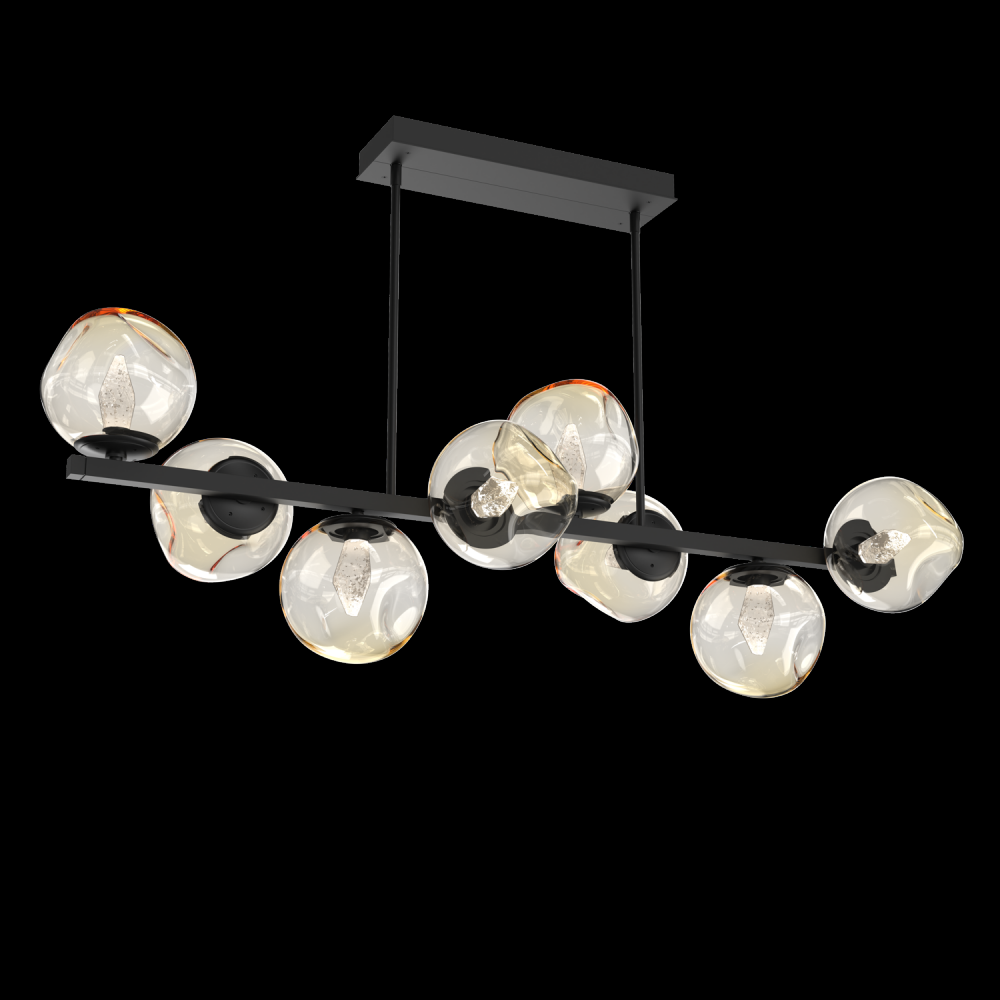 Luna 8pc Twisted Branch-Matte Black-Geo Inner - Amber Outer-Threaded Rod Suspension-LED 3000K