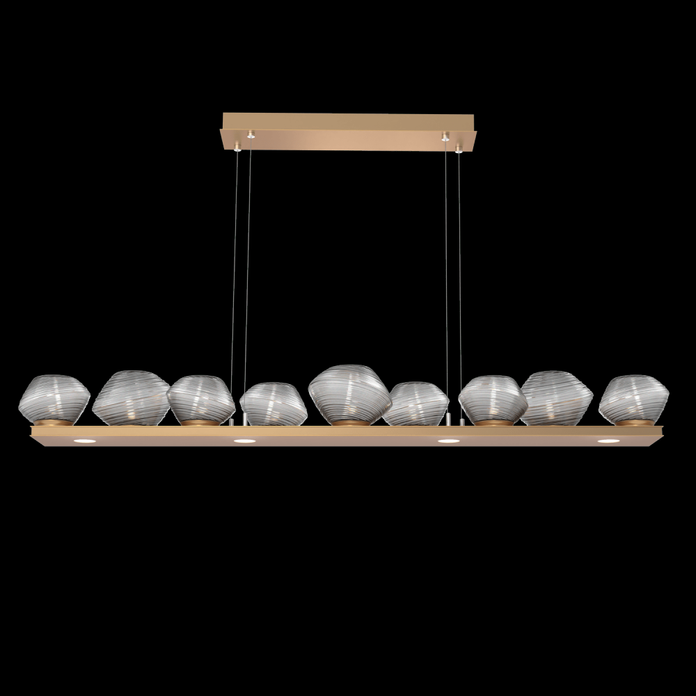 Mesa 59" Linear Suspension-Novel Brass-Smoke Blown Glass