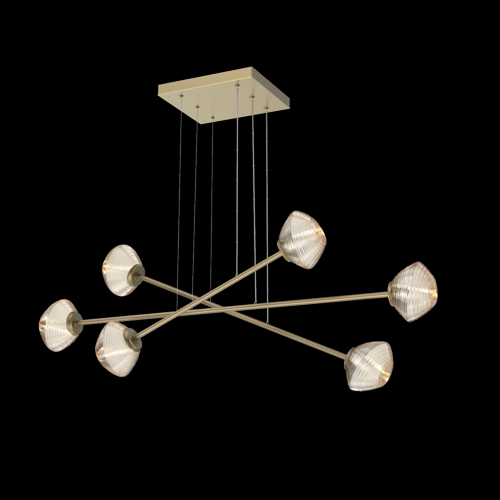 Mesa Triple Moda-Gilded Brass-Amber Blown Glass-Stainless Cable-LED 2700K