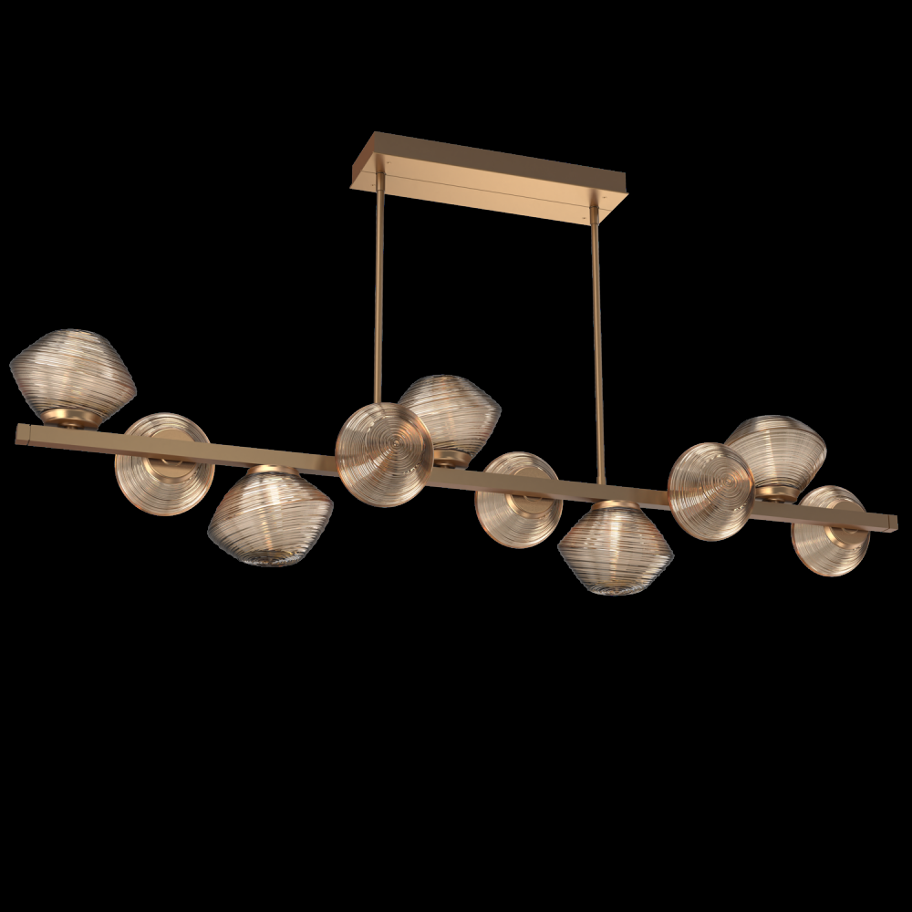 Mesa 10pc Twisted Branch-Novel Brass-Bronze Blown Glass-Threaded Rod Suspension-LED 3000K