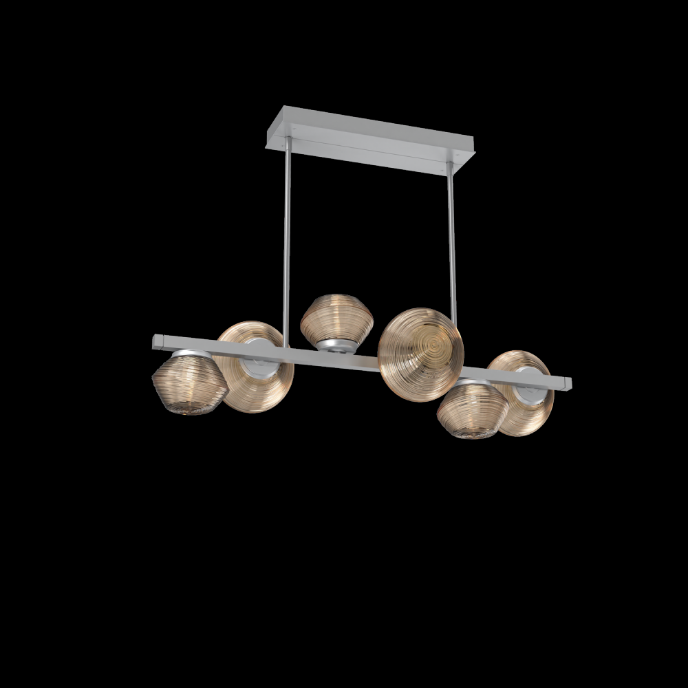 Mesa 6pc Twisted Branch-Classic Silver-Bronze Blown Glass-Threaded Rod Suspension-LED 3000K