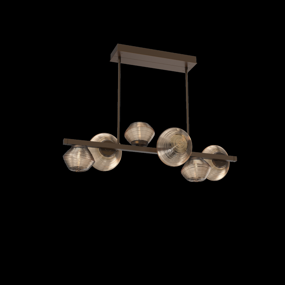 Mesa 6pc Twisted Branch-Flat Bronze-Bronze Blown Glass-Threaded Rod Suspension-LED 3000K