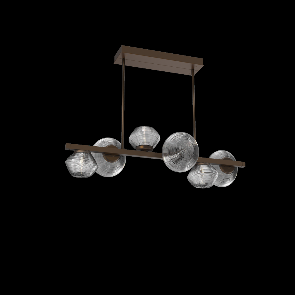 Mesa 6pc Twisted Branch-Flat Bronze-Smoke Blown Glass-Threaded Rod Suspension-LED 3000K