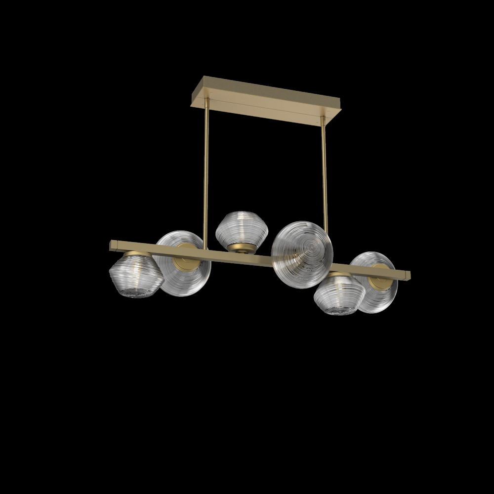 Mesa 6pc Twisted Branch-Gilded Brass-Smoke Blown Glass-Threaded Rod Suspension-LED 3000K