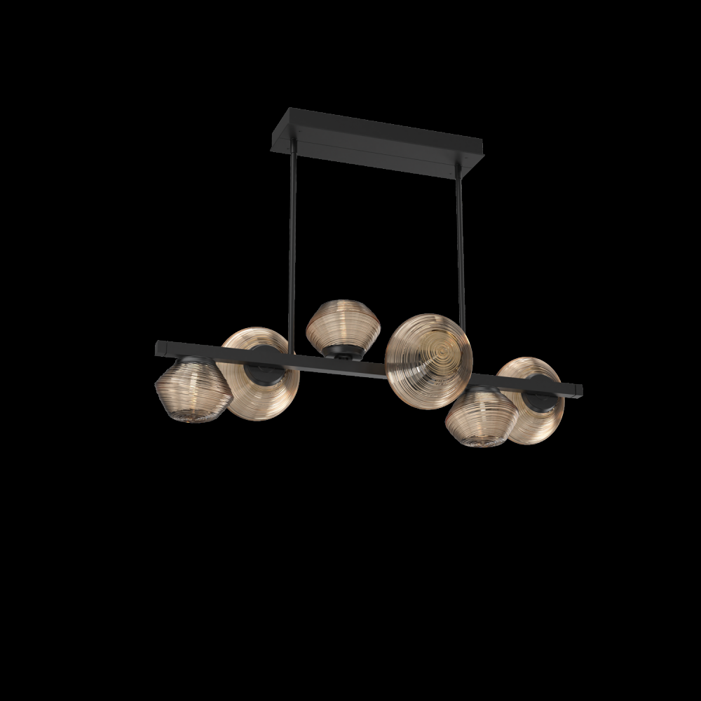 Mesa 6pc Twisted Branch-Matte Black-Bronze Blown Glass-Threaded Rod Suspension-LED 3000K