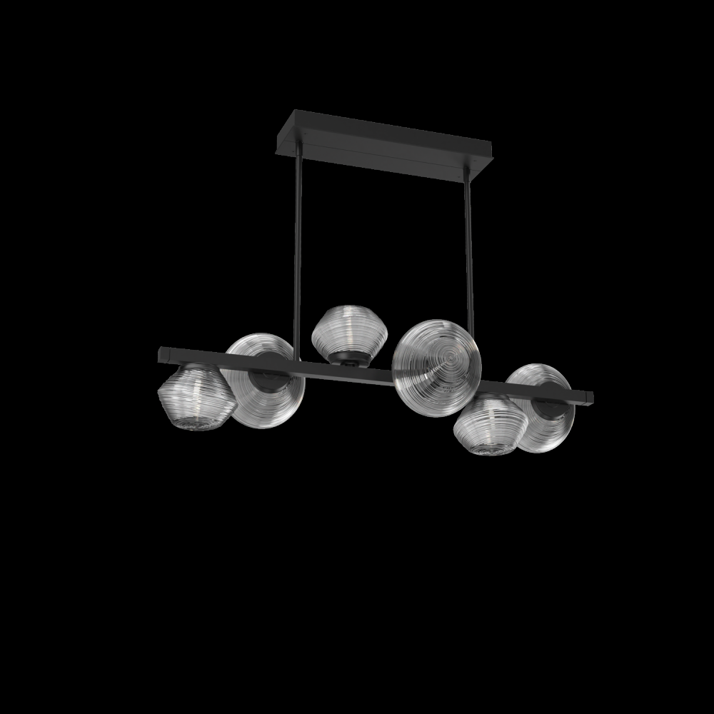 Mesa 6pc Twisted Branch-Matte Black-Smoke Blown Glass-Threaded Rod Suspension-LED 3000K