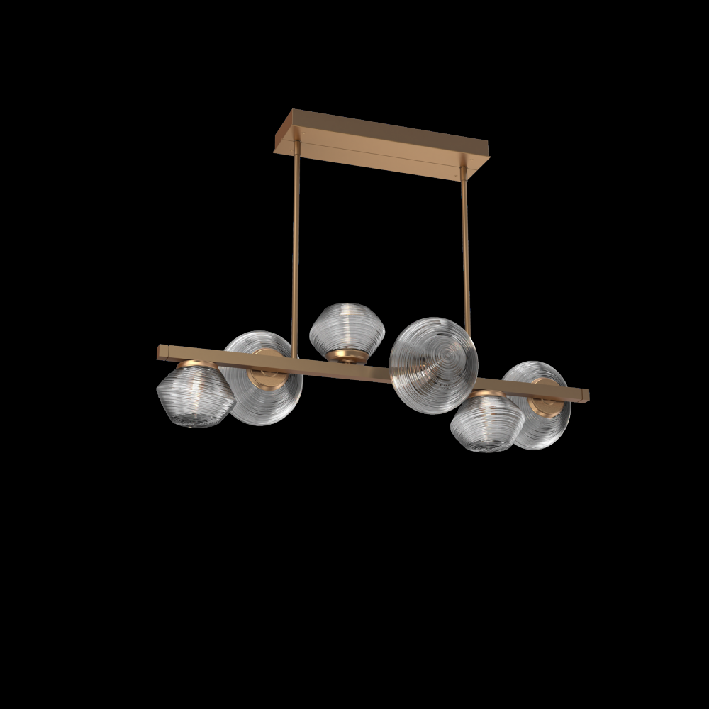 Mesa 6pc Twisted Branch-Novel Brass-Smoke Blown Glass-Threaded Rod Suspension-LED 3000K