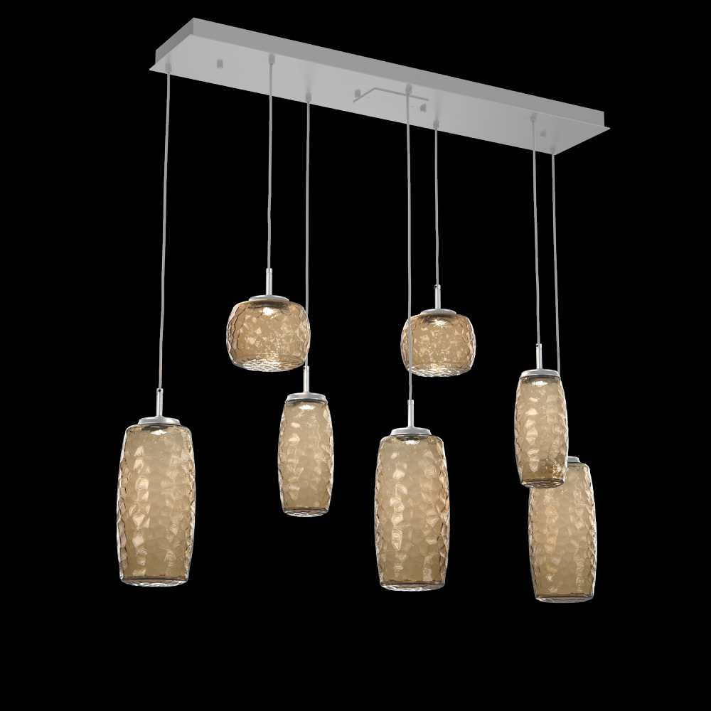 Vessel 7pc Linear Multi-Pendant-Classic Silver-Bronze Blown Glass-Cloth Braided Cord-LED 2700K