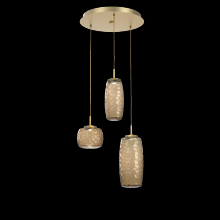 Hammerton CHB0091-03-GB-B-C01-L1 - Vessel 3pc Round Multi-Pendant-Gilded Brass-Bronze Blown Glass-Cloth Braided Cord-LED 2700K