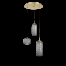 Hammerton CHB0091-03-GB-S-C01-L1 - Vessel 3pc Round Multi-Pendant-Gilded Brass-Smoke Blown Glass-Cloth Braided Cord-LED 2700K