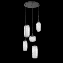 Hammerton CHB0091-05-MB-C-C01-L1 - Vessel 5pc Round Multi-Pendant-Matte Black-Clear Blown Glass-Cloth Braided Cord-LED 2700K