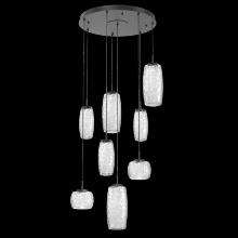 Hammerton CHB0091-08-MB-C-C01-L1 - Vessel 8pc Round Multi-Pendant-Matte Black-Clear Blown Glass-Cloth Braided Cord-LED 2700K