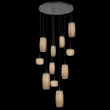 Hammerton CHB0091-11-MB-B-C01-L3 - Vessel 11pc Round Multi-Pendant-Matte Black-Bronze Blown Glass-Cloth Braided Cord-LED 3000K