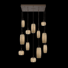 Hammerton CHB0091-12-FB-B-C01-L1 - Vessel 12pc Square Multi-Pendant-Flat Bronze-Bronze Blown Glass-Cloth Braided Cord-LED 2700K