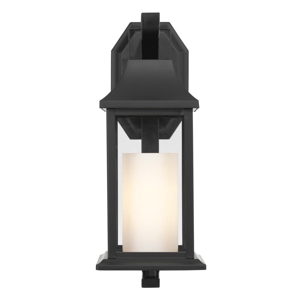 Boston 15 In 1-Light Matte Black Outdoor Wall Light With Opal White Glass