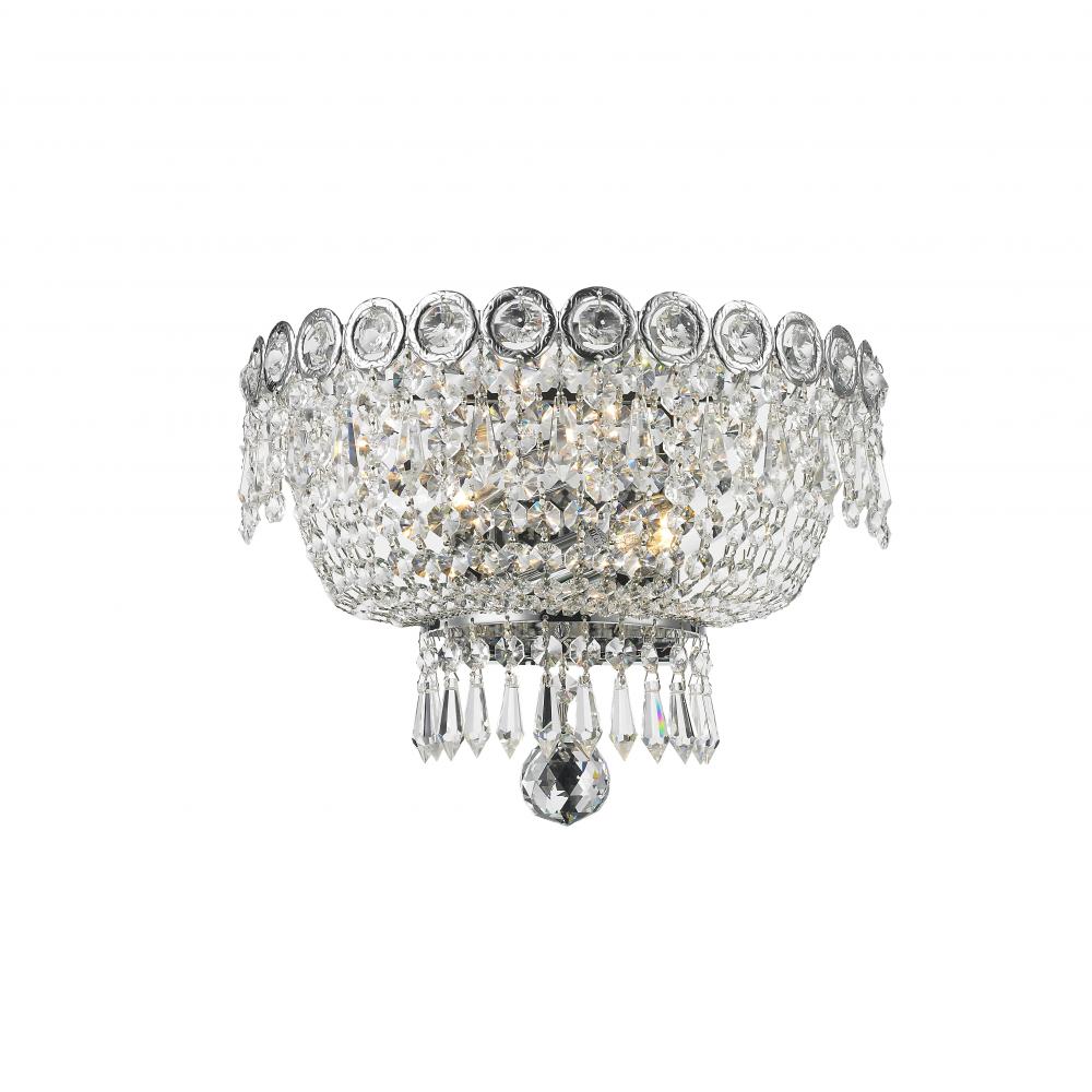 Empire 2-Light Chrome Finish and Clear Crystal Wall Sconce Light 12 in. W x 8 in. H Medium