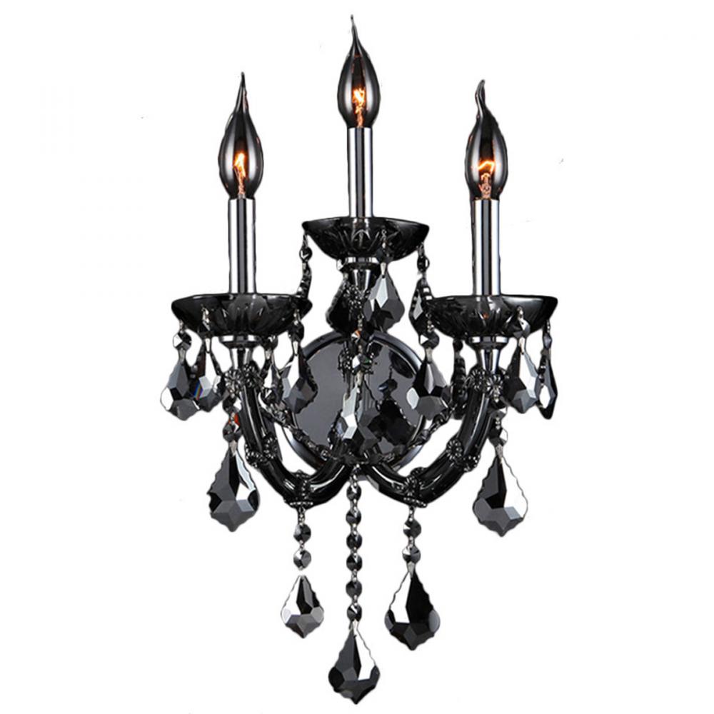 Maria Theresa 3-Light Chrome Finish and Smoke Crystal Candle Wall Sconce Light 12 in. W x 20 in. H M