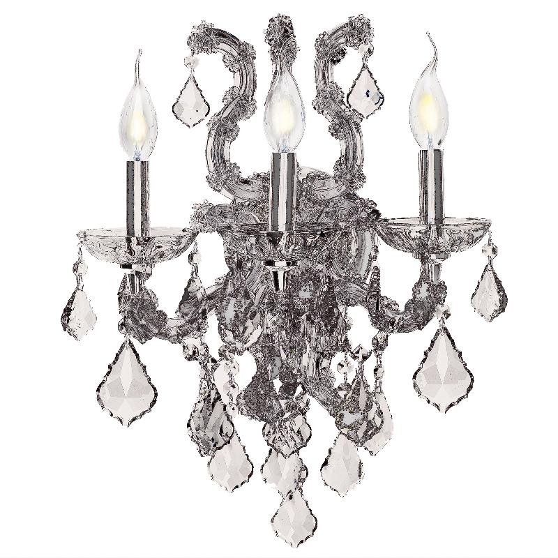 Maria Theresa 3-Light Chrome Finish and Clear Crystal Candle Wall Sconce Light 15 in. W x 19 in. H L