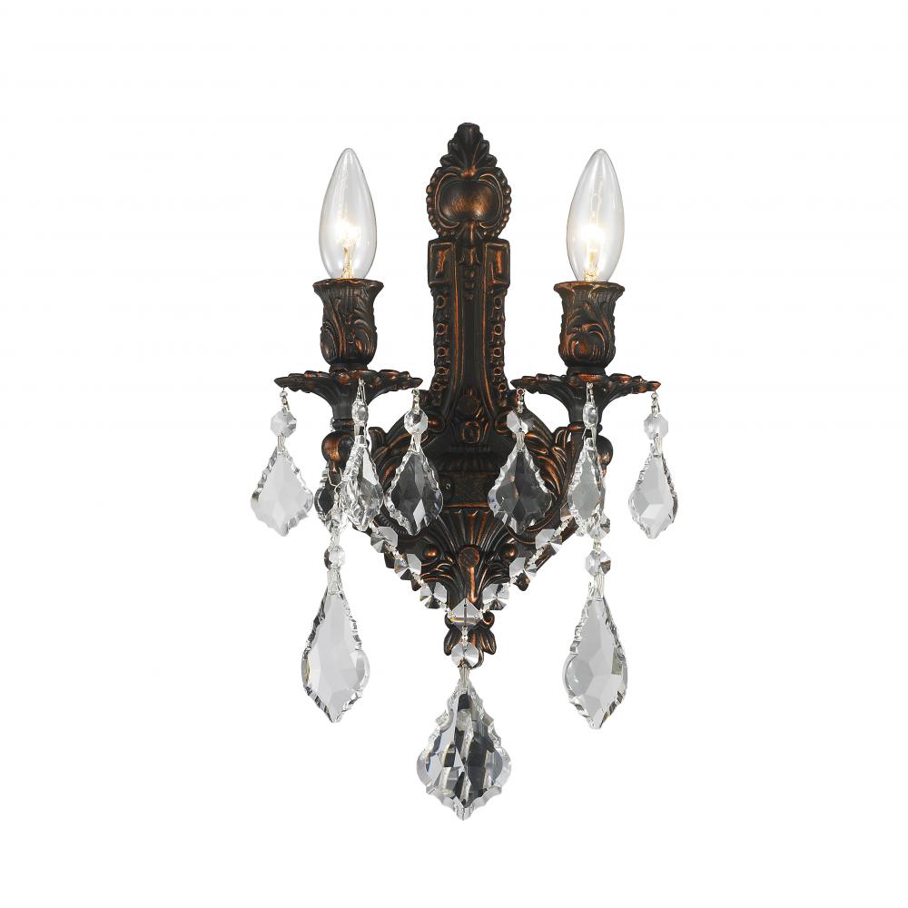 Versailles 2-Light dark Bronze Finish Crystal Wall Sconce Light 12 in. W x 13 in. H Medium