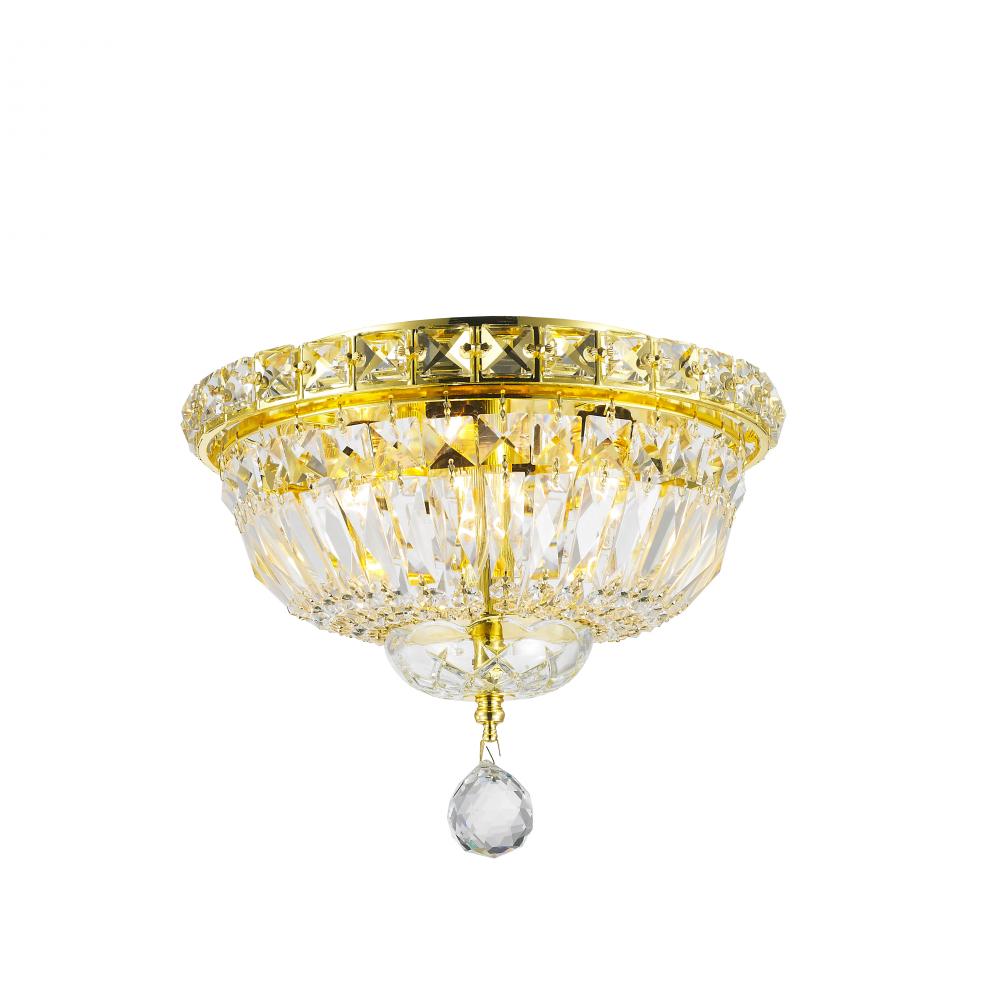 Empire 4-Light Gold Finish and Clear Crystal Flush Mount Ceiling Light 10 in. Dia x 8 in. H Round Sm