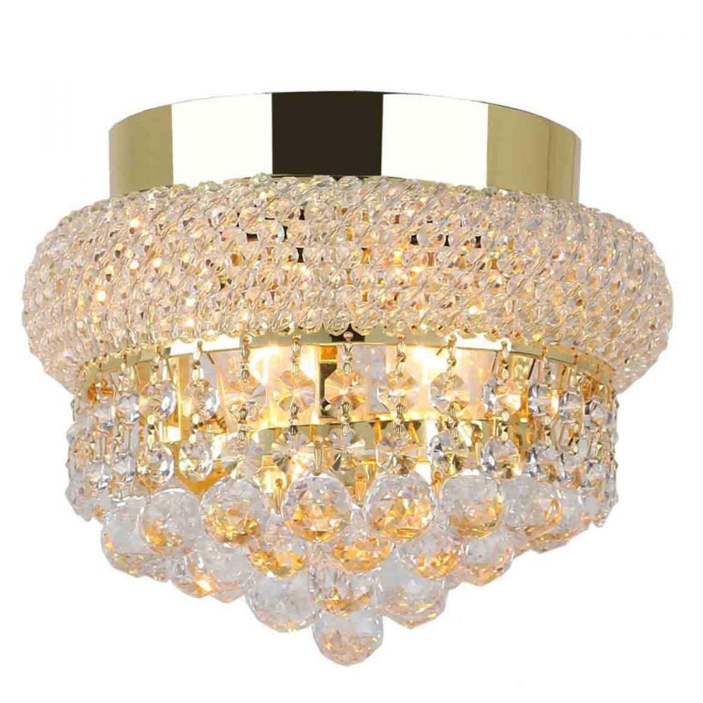 Empire 3-Light Gold Finish and Clear Crystal Flush Mount Ceiling Light 8 in. Dia x 6 in. H Small