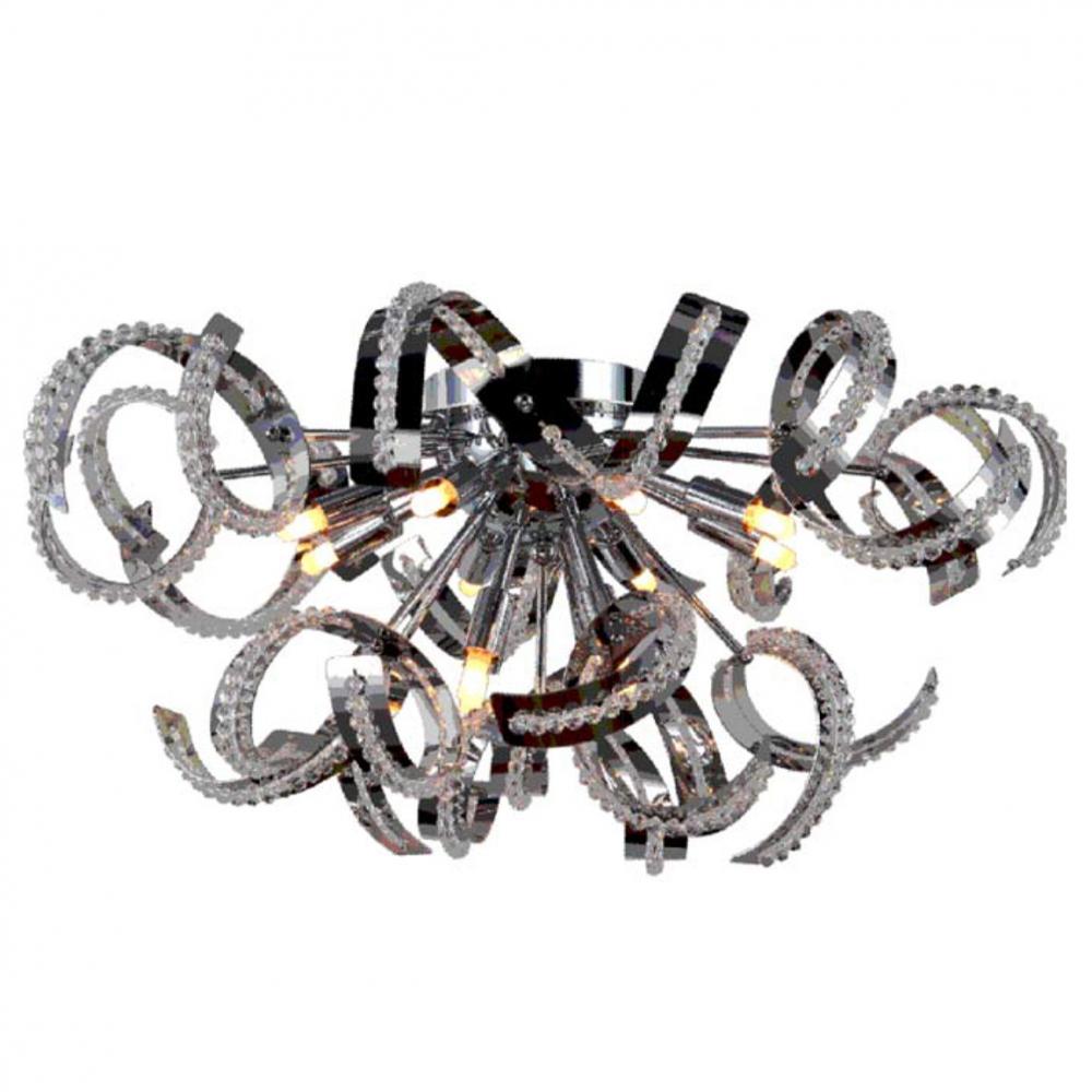 Medusa 12-Light Chrome Finish Crystal Ribbon Flush Mount Ceiling Light 22 in. Dia x 15 in. H Large