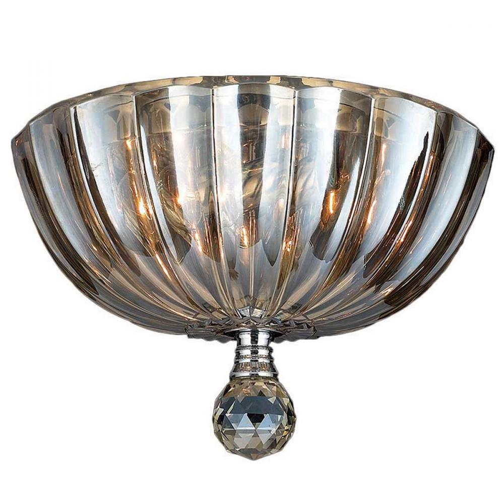 Mansfield 3-Light Chrome Finish and Golden Teak Crystal Bowl Flush Mount Ceiling Light 10 in. Small