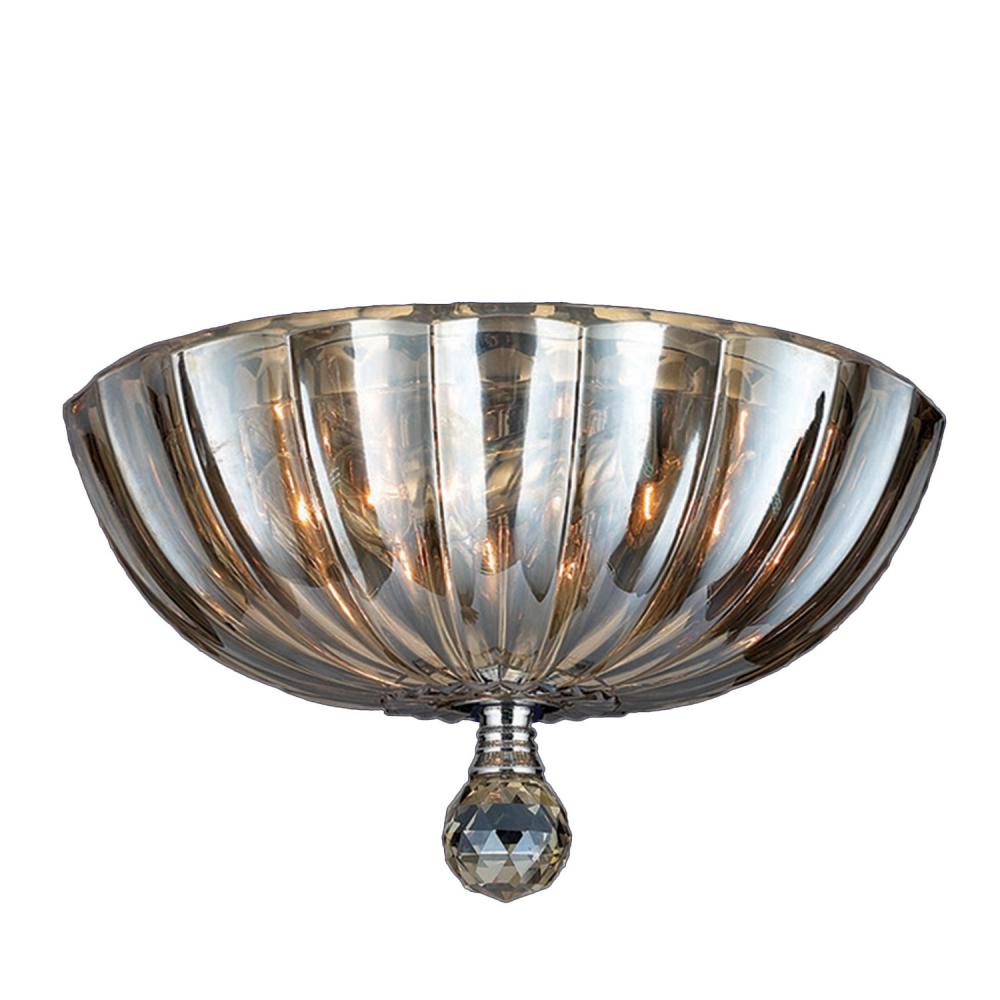 Mansfield 3-Light Chrome Finish and Golden Teak Crystal Bowl Flush Mount Ceiling Light 12 in. Small