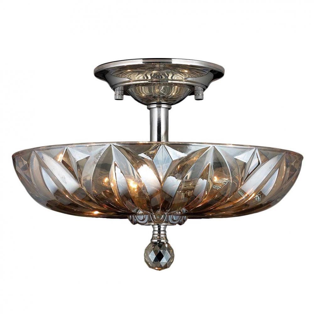 Mansfield 4-Light Chrome Finish and Golden Teak Crystal Bowl Semi Flush Mount Ceiling Light 16 in. M